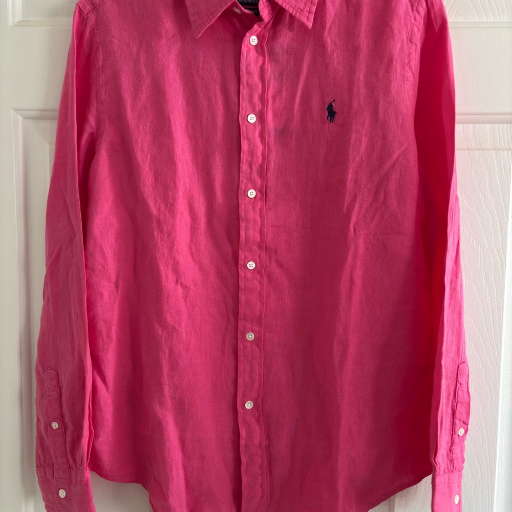 NWT Polo Ralph Lauren Women’s Pink Button-Up Linen Shirt Size M - Picture 6 of 10